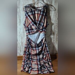 SHEIN Plaid Backless Dress with Knot Detail - Red, Black, Tan